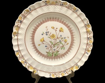 Antique Spode Copeland Dinner Plate, &quot;Spode&#39;s Buttercup&quot; Pattern, Fine Bone China, Made in England, 2 Available, 1 with Crazing, 1 without
