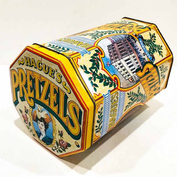 Vintage Hague's Pretzels Vintage Metal Storage Tin