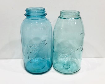 Vintage Large Blue Glass "Ball - Mason" (3 "L" logo) Canning Jar, no lids 2 Quart Capacity, (Darker Blue one is SOLD)