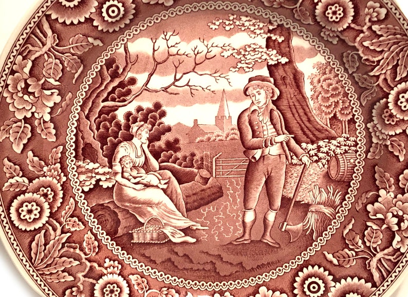 Spode Archive Collection Woodman Cranberry and White China Vintage Spode 10 38 Dinner Plate