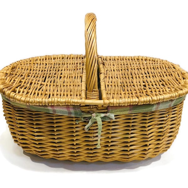 Plaid Picnic Basket Etsy