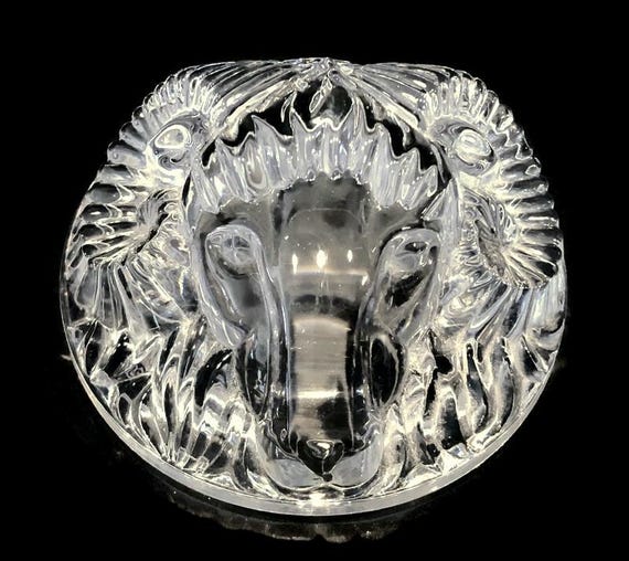 Vintage Crystal Trinket Box, Round With Rams Head Lid, by