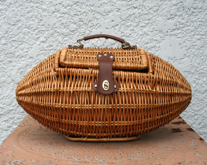 Vintage FOOTBALL Shaped Picnic Basket Wow Etsy