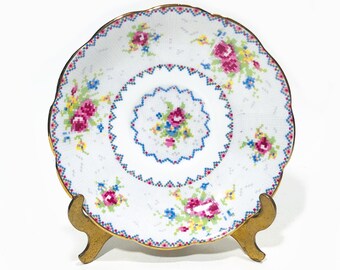 Royal Albert - Orphan Saucer, "Petit Point", Cross Stitch (Petit Point) Style Pattern of Sprays of Flowers and Pink Roses, Made in England