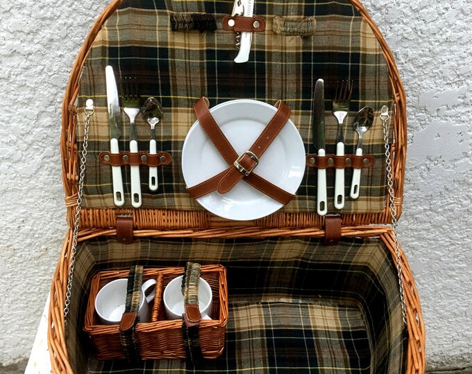 Vintage Halfround Wicker Picnic Basket With Picnic Etsy