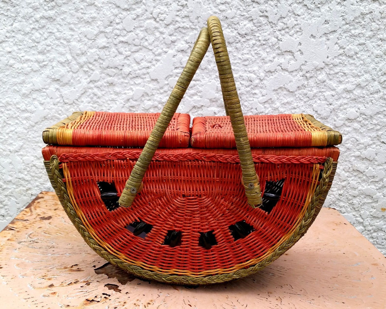 Vintage Watermelon Wicker Picnic Basket SO Charming Etsy
