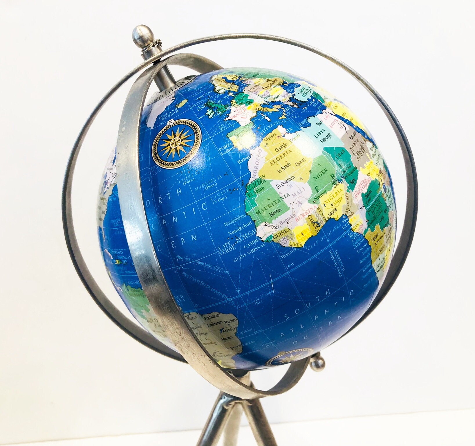 2010s Drexel Heritage Midnight Blue & Chrome Desk Globe