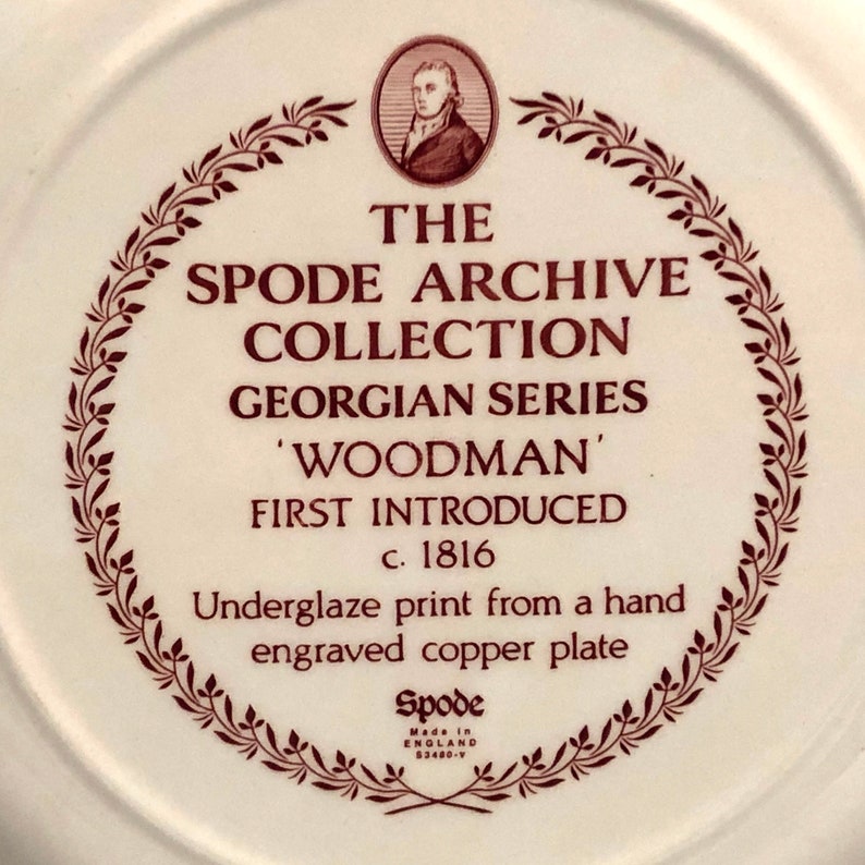 Spode Archive Collection Woodman Cranberry and White China Vintage Spode 10 38 Dinner Plate