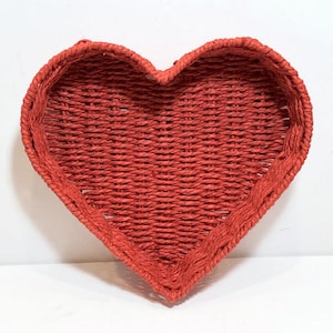 Heart Shaped Red Basket, Shallow Rim, Twisted Raffia