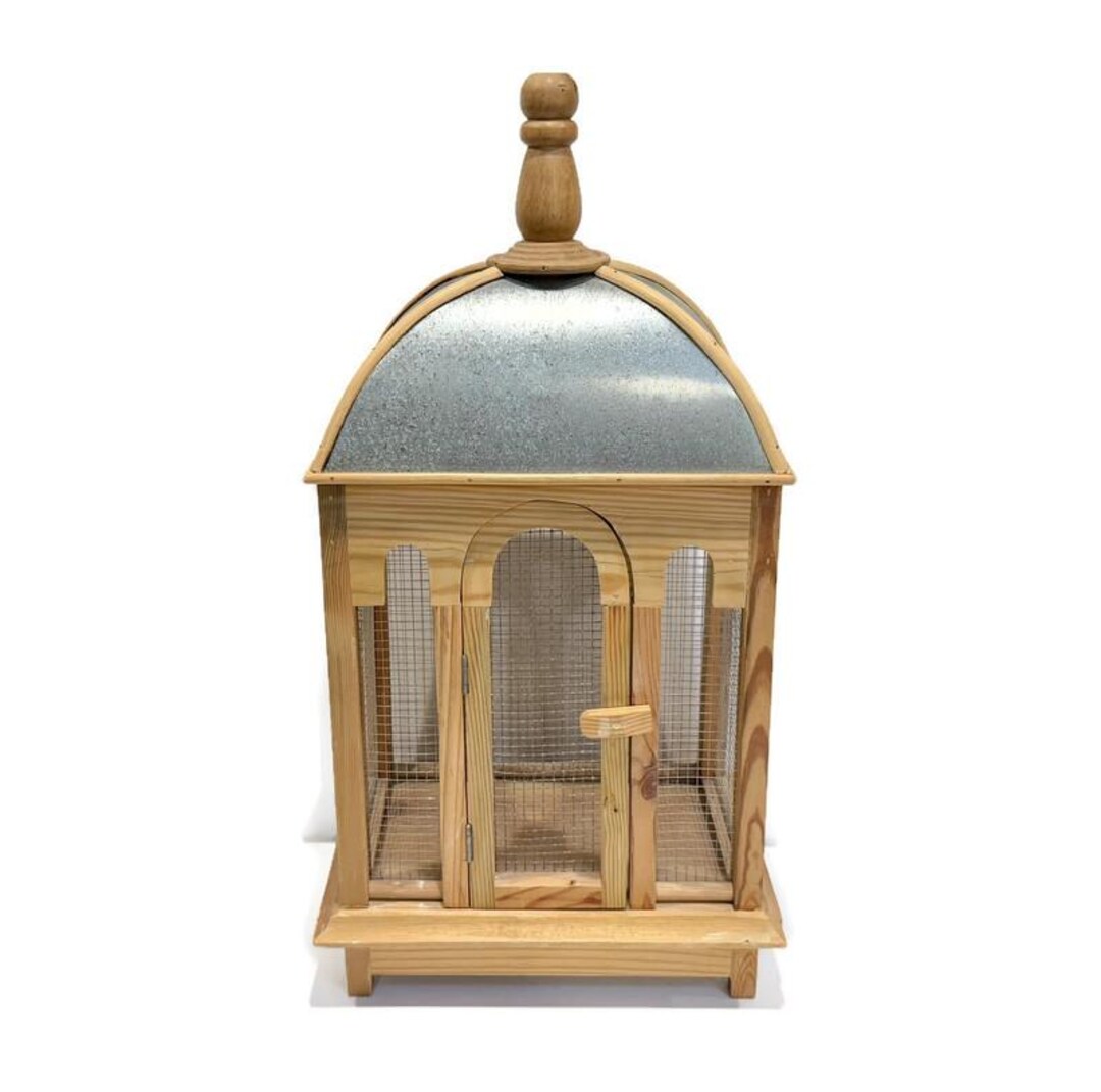 Visual Reference: Pretty Vintage Wood And Wire Bird Cage Domed Top Tin
