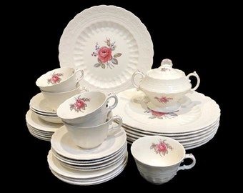 Vintage Spode &quot;Billingsley Rose&quot; China, Lacy Texture, Pink Roses on White, Made in England, Multiple Pieces Available, circa 1970 to 1989