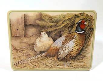 Vintage Rectangular Tin - Pheasants, Illustration by Jamie Gardner Rehfeld "Preparing for Winter"