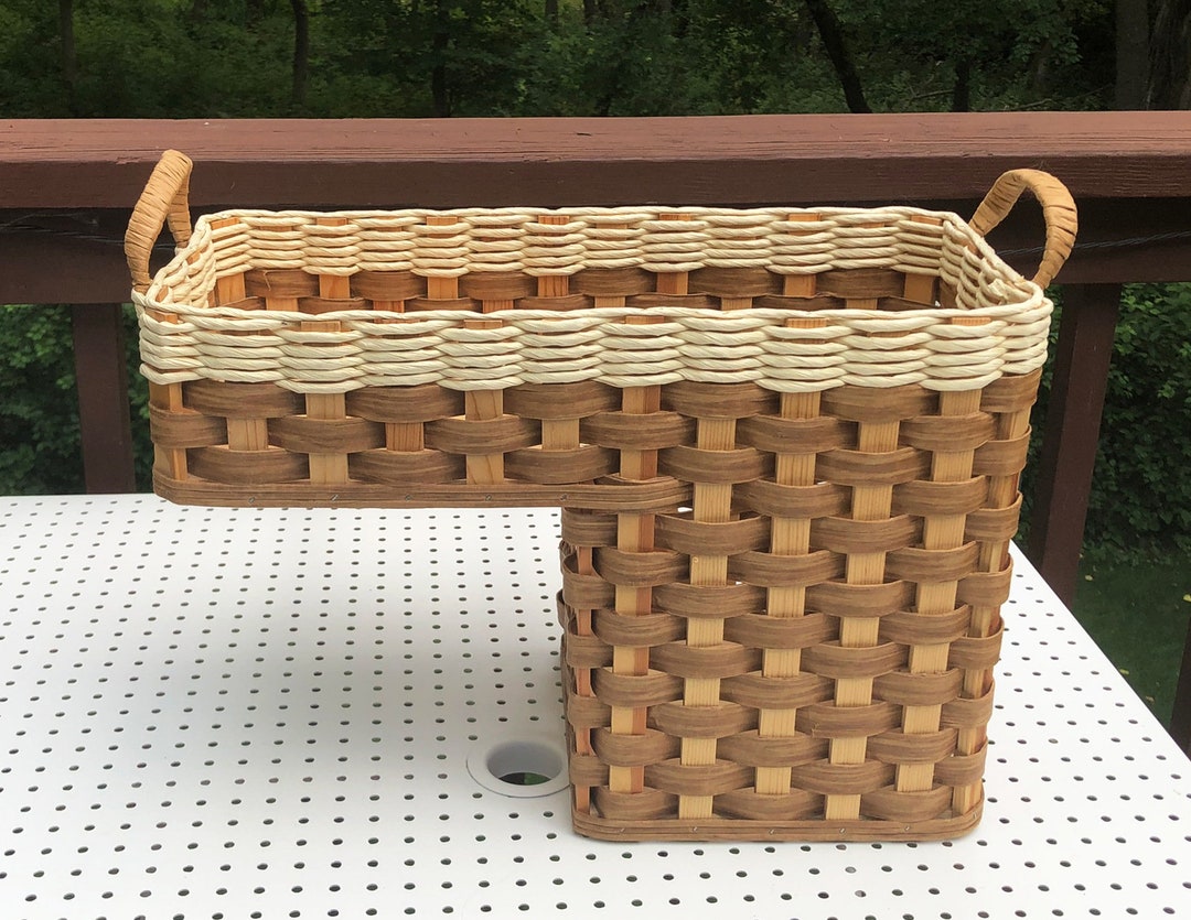 Vintage Wood Slat/wicker Stair Step Basket Plywood Base Two Etsy