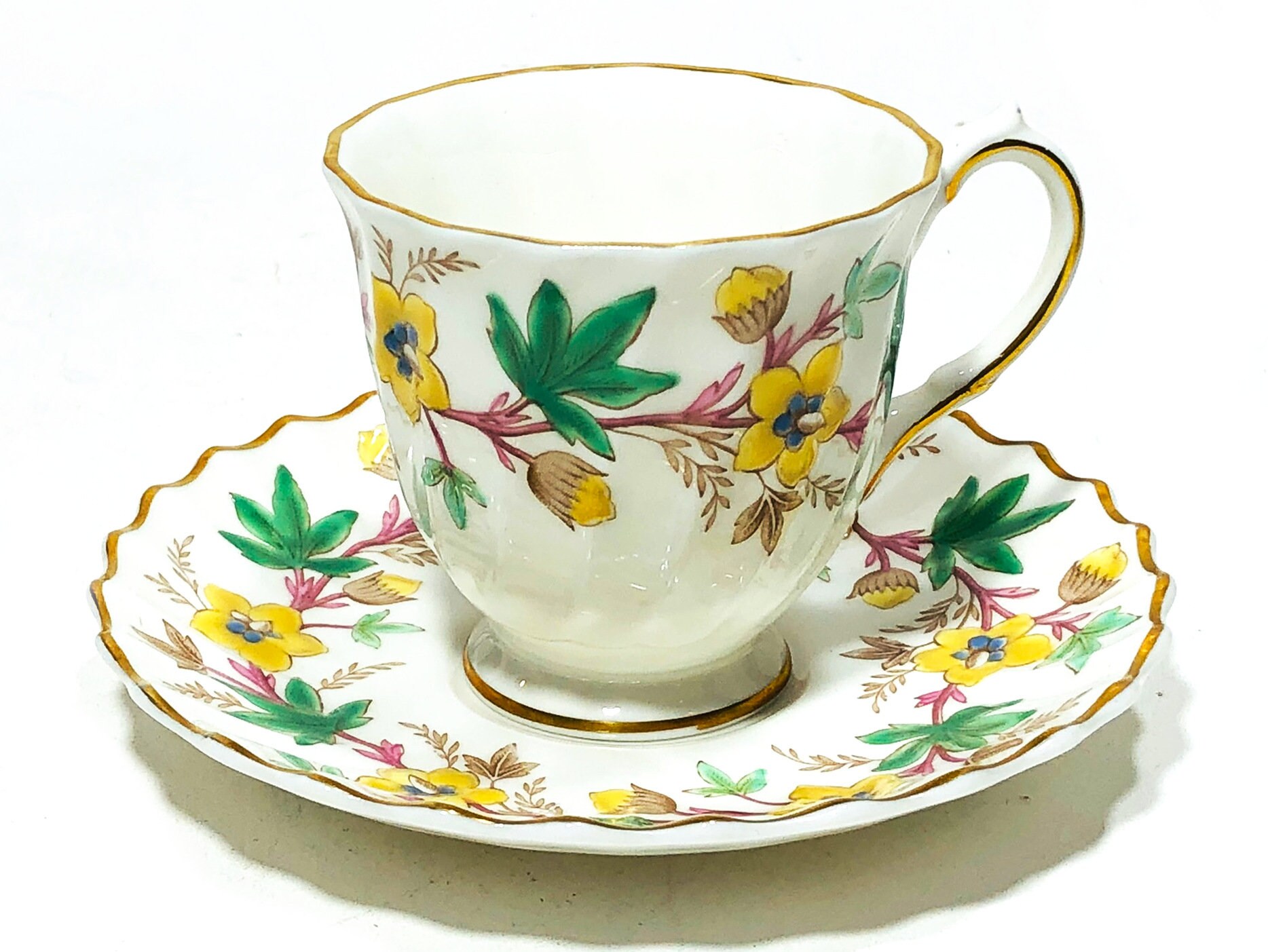 3 Royal Doulton Medford Demitasse Cups And Saucers Creamware 1930s Hand  Colored