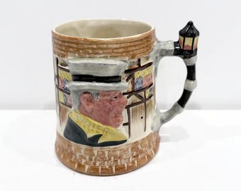 Vintage Landcaster Sandland Character Tankard - Charles Dickens - Sam Weller and Sairey Gamp, Lantern Handle, Hidden Image on Bottom, 16 oz