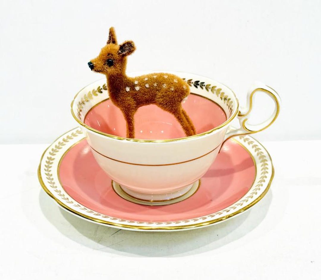 Vintage Aynsley Teacup and Saucer, Gold Laurel Leaf Design, Pink