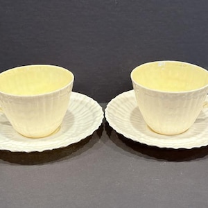 Vintage Belleek Tea Cup / Saucer, &quot;Limpet Yellow&quot; (Pale Yellow Luster)  Fifth Mark (Green), 1955 - 1965 (1 Set & 1 Cup Available)