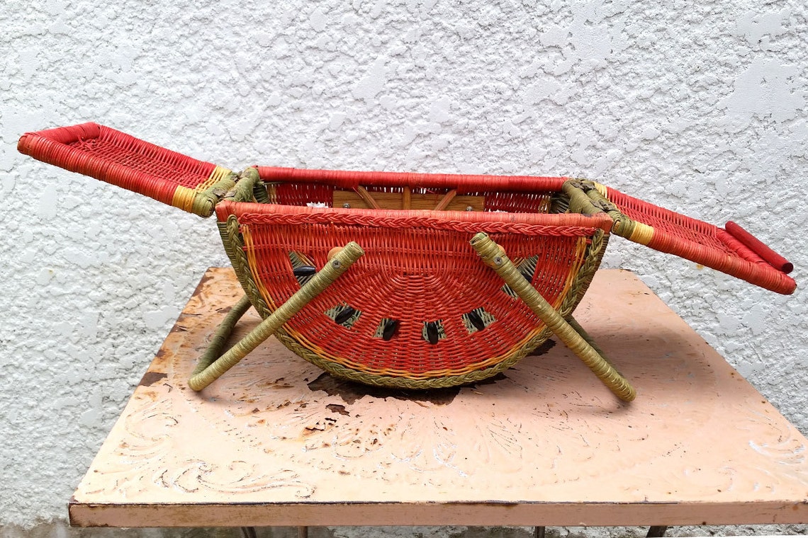 Vintage Watermelon Wicker Picnic Basket SO Charming Etsy