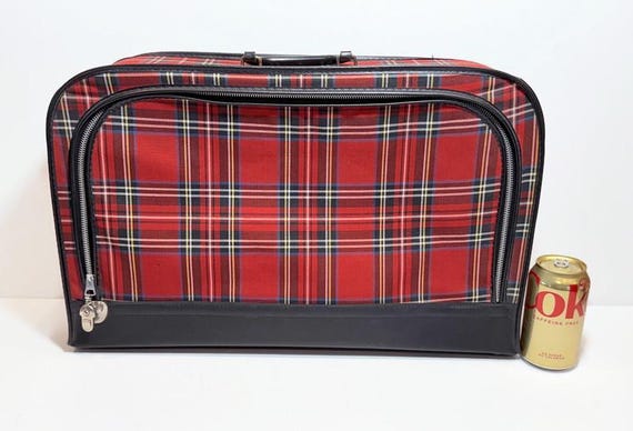【USA vintage】スーツケース バッグ チェック柄 アメリカ ビンテージ Vintage Red Tartan Plaid Suitcase With Silver-toned Hardware, Navy