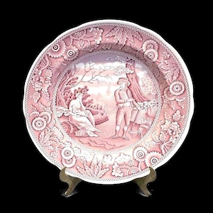 Vintage Spode 10.5" Dinner Plate, "Woodman", Spode Archive Collection, Cranberry and White China