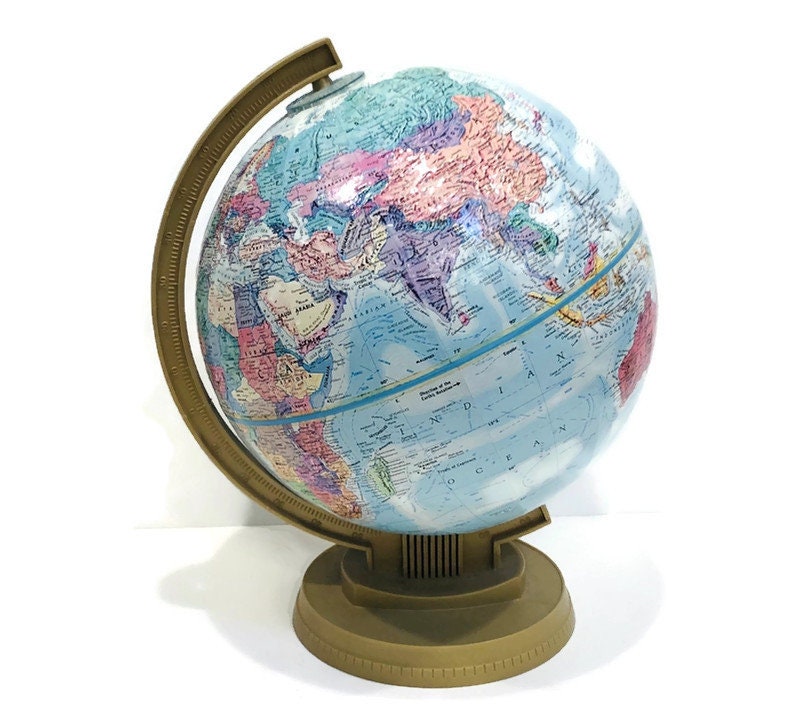 Vintage 9 Inch Globe - Replogle World Scholar Series, Gold Toned