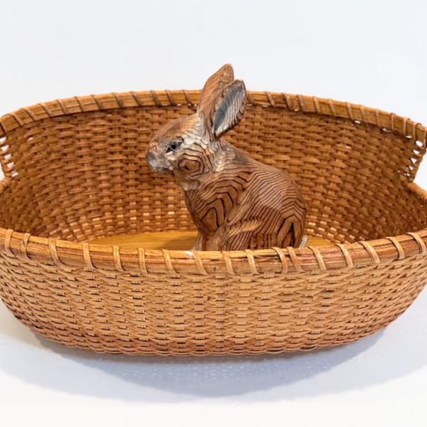 Vintage Nantucket Style Oval Basket, Wood Base, Two Built-In Handles (2 Available)