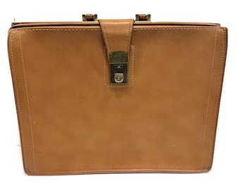 Classic Vintage Pecan Brown Faux Leather Briefcase, Satchel or Portfolio, Sturdex Vinyl Coated, Leather Look, by Leathercraft, Inc.