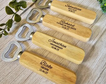 Personalised Groomsman Wooden Bottle Opener Gift, Engraved Wedding Gift for Groom, Best Man, Father of the Bride, Groomsman, Stag Do, Hen Do