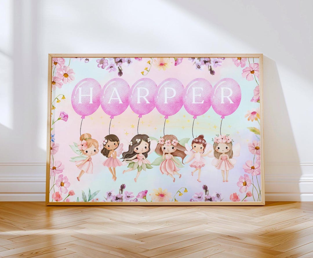 Personalised Fairy Nursery Print | Floral Baby Girl Name Wall Art ...