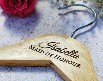 Engraved Hangers for Wedding, Personalised Wooden Coat Hanger for Bride & Groom, Custom Name Wedding Hanger, Bridal Dress Hanger, Bridesmaid
