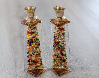Colorful glass Shabbat candle holders, Jewish wedding gift candle holder By YafitGlass