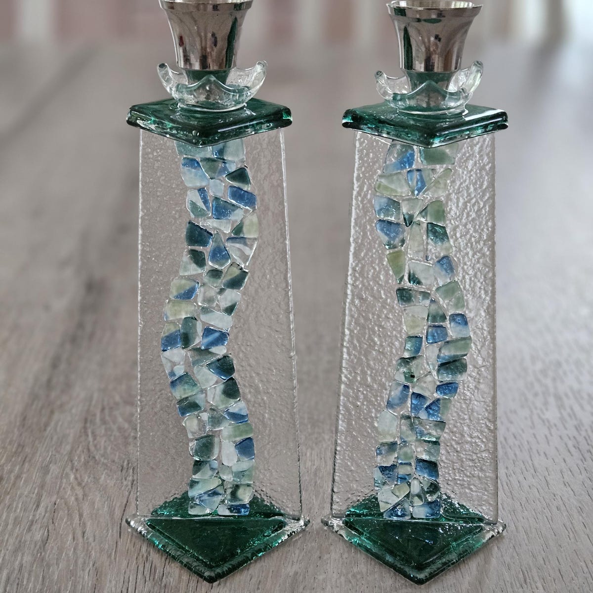 Shabbat Candle Sticks Made out of Broken Wedding Glass