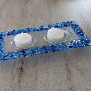 Blue shards glass fused shabbat tealight candle holder by YafitGlass