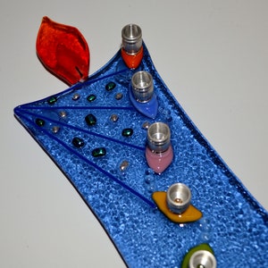 Fancy candle glass fused menorah, kids menorah, Kosher Chanukiya, fun shaped menorah, housewarming gift, Jewish wedding gift by YafitGlass