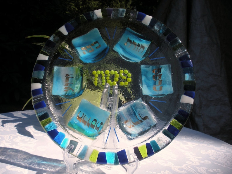 Mosaic Glass Fused Seder Plate Hebrew Lettering by Yafitglass Etsy