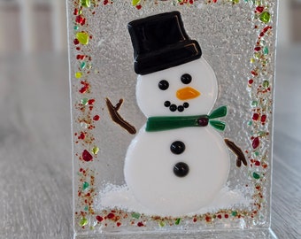 Décoration autoportante en verre fusionné bonhomme de neige pour Noël, cadeau d'hôtesse, décoration d'étagère de Noël, décoration d'intérieur, par YafitGlass