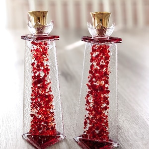 Roter Scherben Schabbat-Kerzenhalter, Shabbat-Kerzenhalter, Sabbat-Kerzenhalter, jüdisches Hochzeitsgeschenk Von YafitGlass