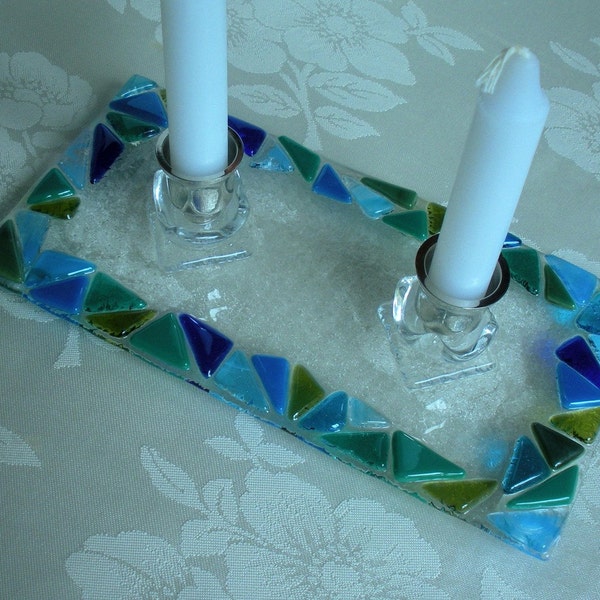 Fused Glass Shabbat Candlesticks Etsy