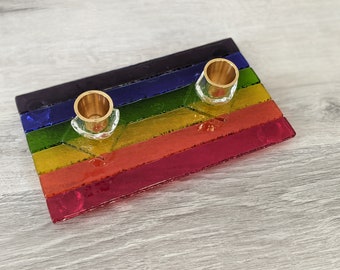 LGBTQ pride flag Shabbat candle holder by YafitGlass