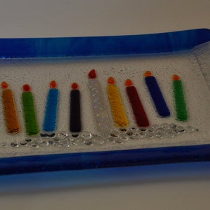 Hanukkah colorful candles glass fused plate by YafitGlass