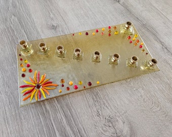 Daisy flowers menorah Hanukkah gift flowers Chanukiah glass Hanukkah hostess gift Jewish wedding gift by YafitGlass