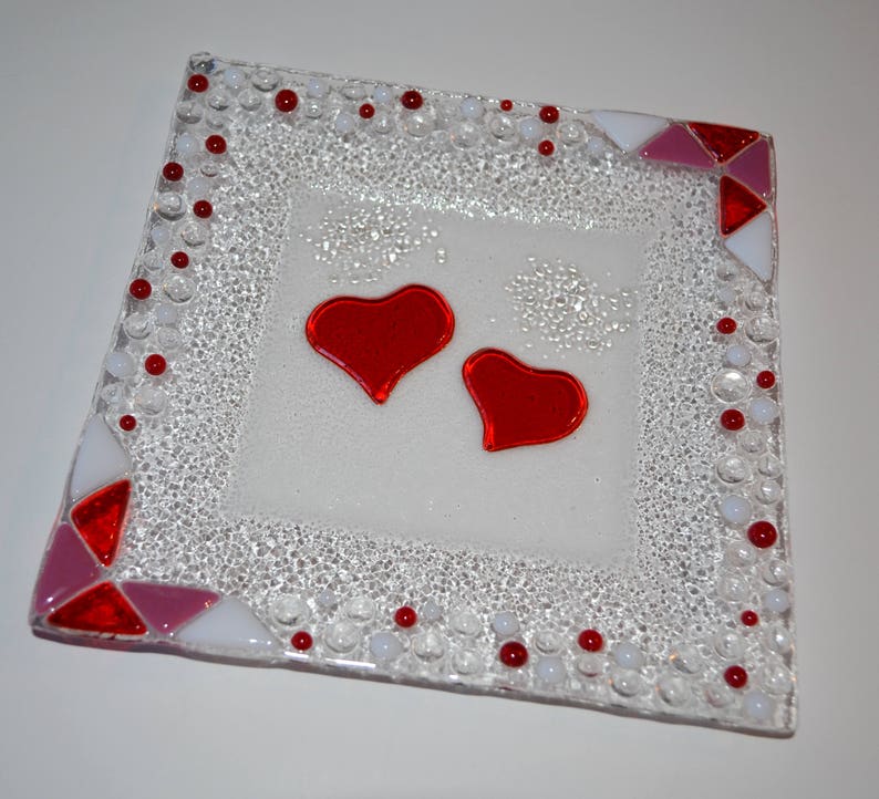 Valentine's Day Hearts Glass Fused Square Plate Etsy