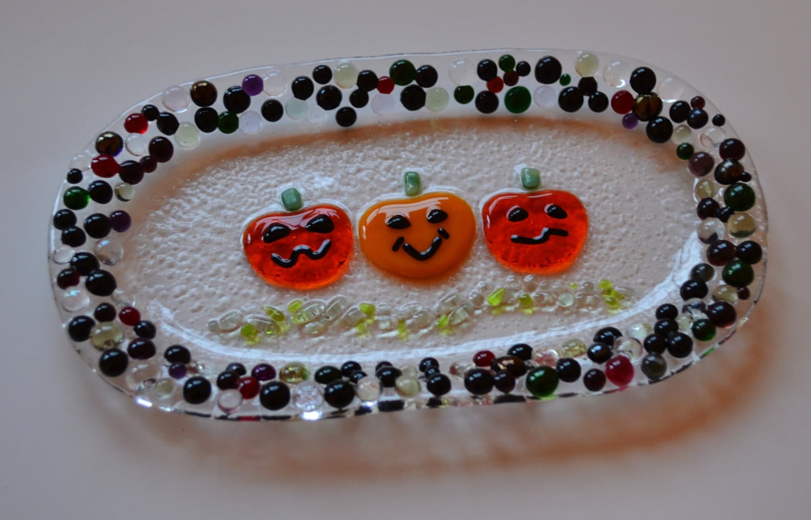 Halloween Pumpkin Triplet Glass Fused Plate by Yafitglass - Etsy