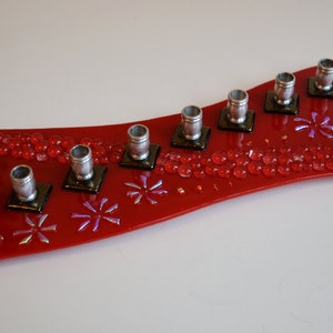 Red hot glass fused menorah, kosher menorah, Hanukkah gift, fun kids Chanukiya by YafitGlass