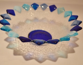 Blue shades flower bowl, small glass fused bowl, gift for housewarming, charoset bowl, Passover hostess gift by YafitGlass