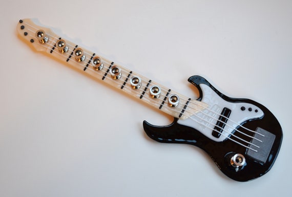 Bass guitar glass fused menorah, Bar mitzvah gift, Bat mitzvah gift, guitar player Jewish gift kosher menorah by YafitGlass