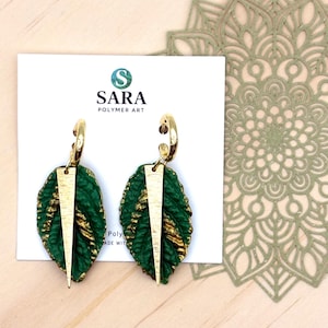 Créole de boucle d&#39;oreille feuille, boucles d&#39;oreilles en argile faites main, cadeaux pour elle, boucles d&#39;oreilles originales, boucle d&#39;oreille en argile polymère, créole en acier inoxydable, hypoallergénique