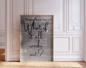 Trendy Newspaper Print, What If It All Works Out, New York Times Wall Art, Bathroom Decor, Vintage Bar Cart, Girl Dorm Room Retro, Printable