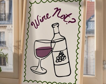 Wein nicht Wand Kunstdruck, Retro moderne Bar Warenkorb Kunst, Drink-Inpiriertes Poster, Lustiges Alkoholismus Geschenk, Weinkeller Dekor, Rote Küchendekoration