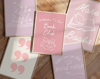 Girly Buchclub Kunst | Literatur Liebhaber Geschenk Print | Trendige Lesezeichen Poster | Stilvolle Bücherregal Dekorationen | Rosa Ästhetischer Wohnungs-Dekor